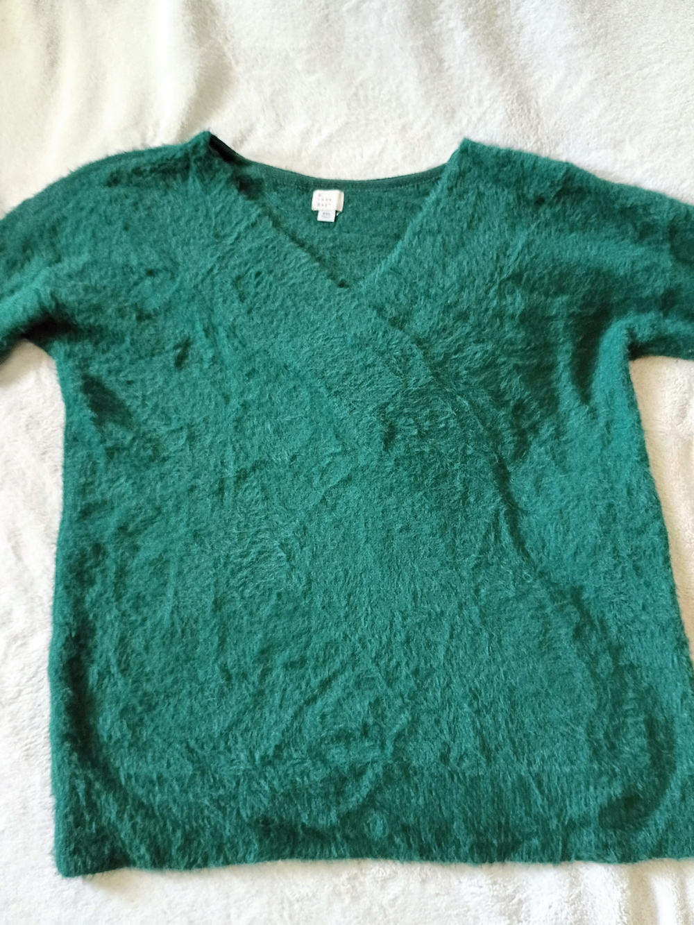 A New Day Green Fuzzy V-Neck Sweater